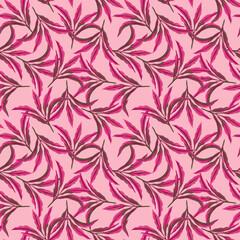Pink tropical leaf Cordyline or Dracaena plant, illustration drawing seamless pattern