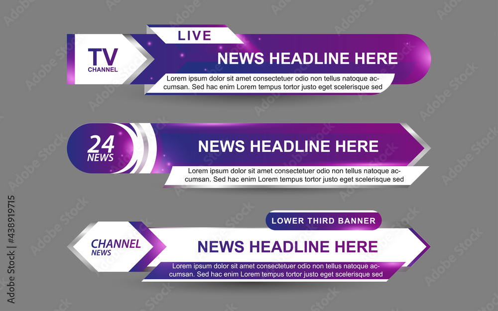 Wall mural set collection vector of broadcast news lower thirds template layout design banner for bar headline 