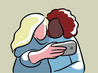 Two women taking selfie illustration