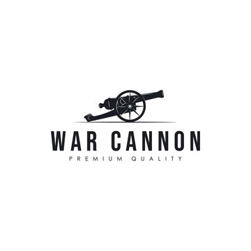 Ancient cannon artillery logo vintage illustration template icon graphic design. gun or weapon sign or symbol for military equipment