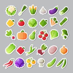 set fresh vegetables icons different stickers collection healthy food concept