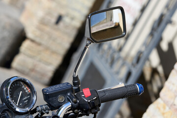 Fragment of a red racing motorcycle close up