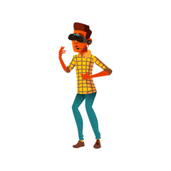 youth boy playing video game in vr glasses cartoon vector. youth boy playing video game in vr glasses character. isolated flat cartoon illustration