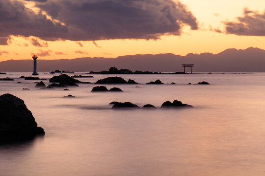 神奈川県葉山町，森戸海岸夕景