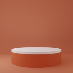 White Product Stand in orange room ,Studio Scene For Product ,minimal design,3D rendering	
