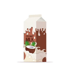 vegan coconut plant based milk in paper package box organic dairy free natural raw vegan milk healthy cow beverage alternative isolated