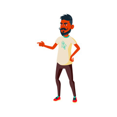 indian guy pointing at pie in bakery shop cartoon vector. indian guy pointing at pie in bakery shop character. isolated flat cartoon illustration