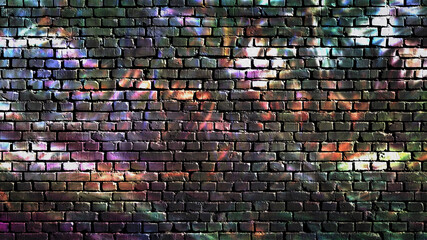 Colorful graffiti on a brick wall as a dark background - 438922786
