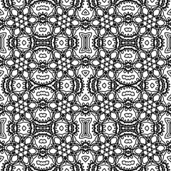 seamless black and white pattern flowers and zigzags