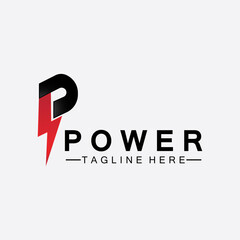 Letter P thunder power logo vector illustration design