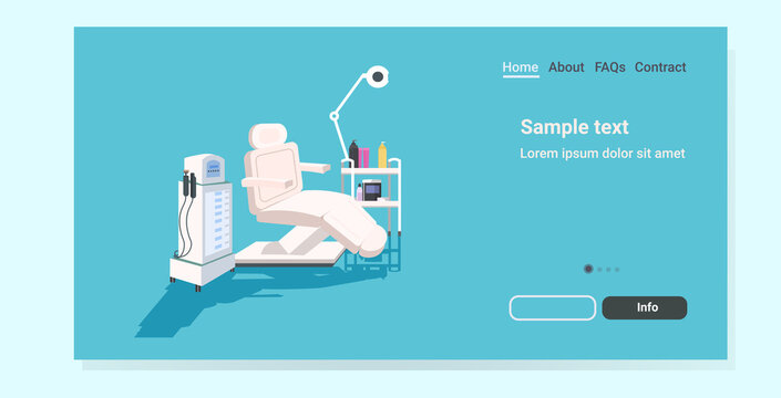 medical hair removal equipment and instruments for cosmetology beautician cabinet with laser epilation machine and armchair horizontal copy space