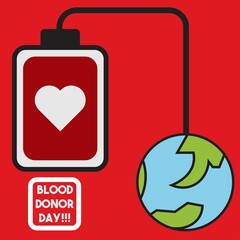 world blood donor day poster with blood bag illustration