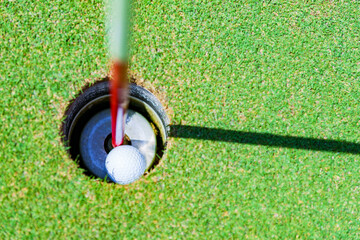 golf ball in the cup of green