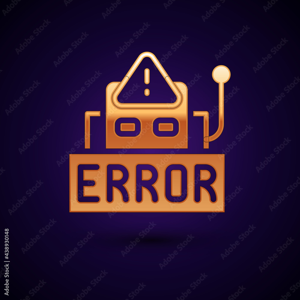 Poster gold error in the operation program of the robot icon isolated on black background. a broken chip of