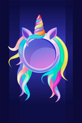 Round unicorn frame, cute template avatar for ui games.