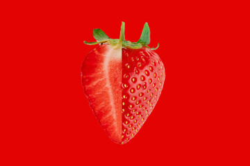Strawberry pattern on red background. Seasonal fruits.