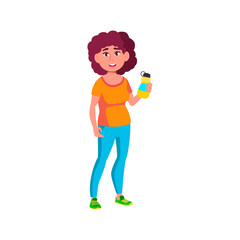 smiling caucasian girl holding healthy water bottle cartoon vector. smiling caucasian girl holding healthy water bottle character. isolated flat cartoon illustration