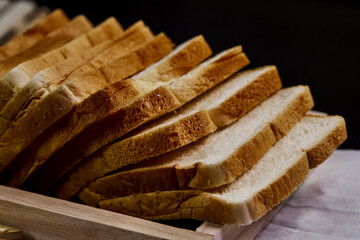 sliced bread on wooden tray
