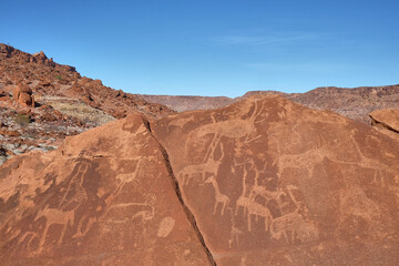 Fototapeta na wymiar Prehistoric rock paintings, Twyfelfontein, Damaraland, Namibia