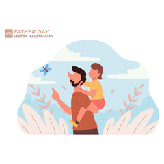 Father's day. Happy family daughter hugging dad and laughs on holiday