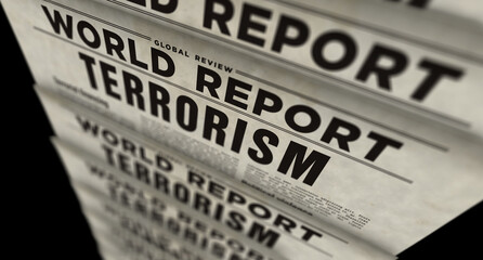 World terrorism and political violence retro newspaper illustration