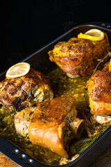 Crispy roasted pork knuckles from the oven