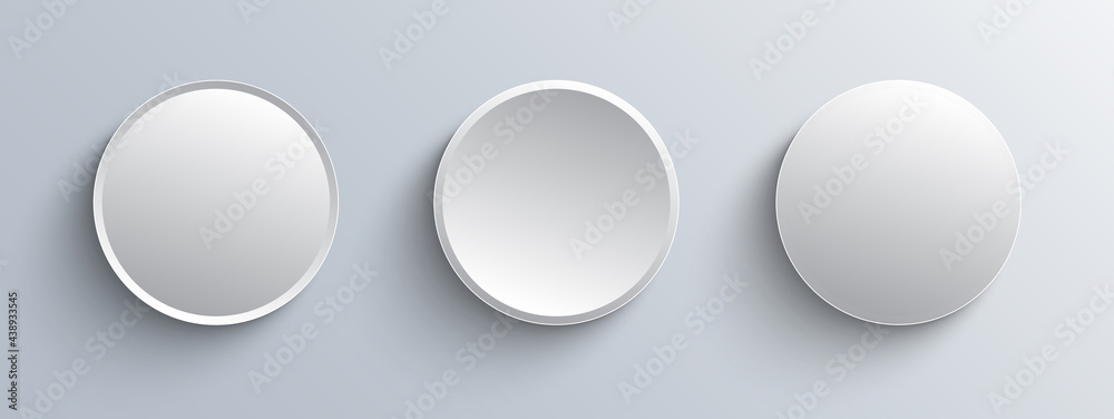 Poster Circle buttons white and gray, 3D navigation  panel for website, editable vector illustration.