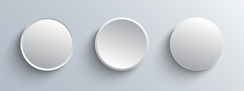 Circle buttons white and gray, 3D navigation  panel for website, editable vector illustration.