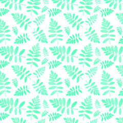 Naklejka na ściany i meble Vector seamless pattern of leaves. Background with tropical plants for wallpaper, textile, design. Delicate, blue, fashionable, summer, spring, gentle, bright. Organic, botanical freehand drawing.