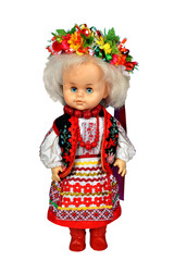 Doll in Ukrainian national dress on the white background.