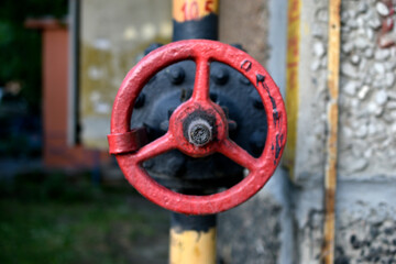 Gas red and yellow valve close up