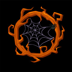 Old wooden frame with spider, wreath branches for ui games.