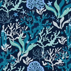 Fototapeta na wymiar Seaweeds and corals pattern 6