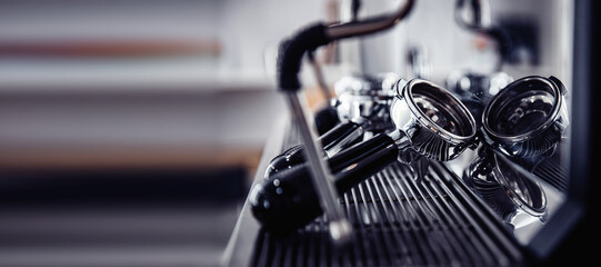 Banner coffee professional espresso machine cleaning with copy space - Powered by Adobe
