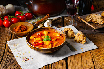 rustic Hungarian goulash soup with paprika