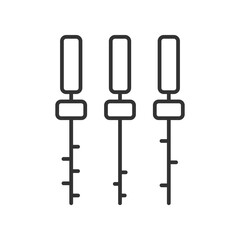 Endodontic file for root canal treatment. Dental instruments for tooth cleaning. Outline vector icon. Editable stroke
