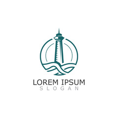 Lighthouse beacon tower logo vector illustration design, vintage symbol