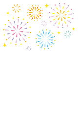 花火柄の暑中見舞いはがきテンプレート　文字なし