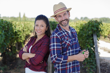 Naklejka na ściany i meble couple of wine producers in a vineyard