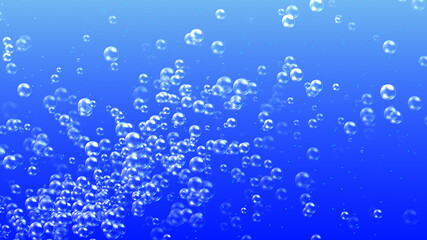 Abstract Transparent Soap Bubbles Flying And Shiny Glitter In The Air Light Blue Gradient Background