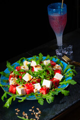 Fototapeta na wymiar Watermelon Salad with Rocket And Feta Cheese