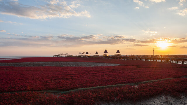 Sunset In Panjin Red Beach