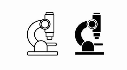 Microscope Icon Set. Set of black and white isolated illustrations of a microscope