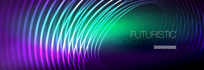 Dark abstract background with glowing neon circles. Trendy layout template for business or technology presentation, internet poster or web brochure cover, wallpaper