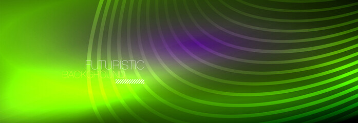 Dark abstract background with glowing neon circles. Trendy layout template for business or technology presentation, internet poster or web brochure cover, wallpaper