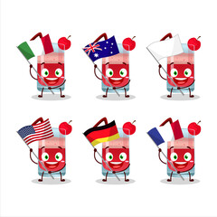 Singapore sling cartoon character bring the flags of various countries