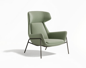 3d rendering of an isolated modern sage green mid century cosy lounge wingback armchair  - obrazy, fototapety, plakaty