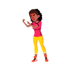 spiteful african girl screaming and showing fist at enemy cartoon vector. spiteful african girl screaming and showing fist at enemy character. isolated flat cartoon illustration