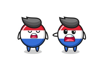 illustration of the argue between two cute netherlands flag badge characters
