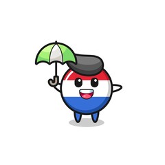 cute netherlands flag badge illustration holding an umbrella